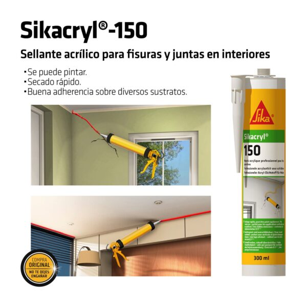 Sellante acrílico para fisuras y juntas Sikacryl®-150 (Cartucho 300 ml) - Imagen 2