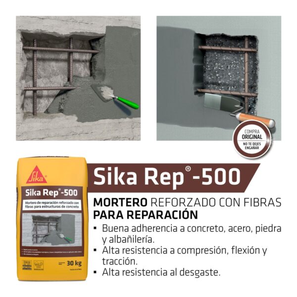 Mortero de reparación para estructuras de concreto Sika Rep®-500 (30KG) - Imagen 2